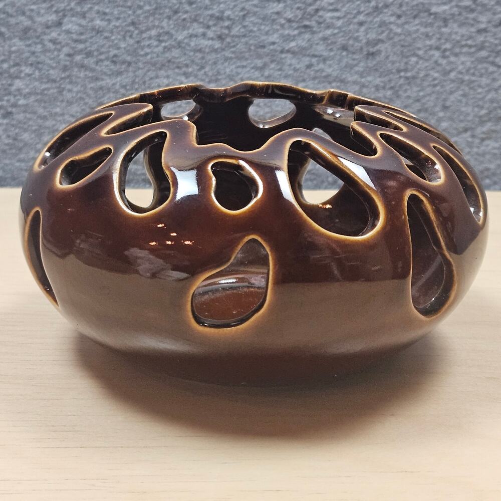 Retired Partylite Gaia Votive Candle Holder P9600 Brown Cutouts Boho Decor MCM